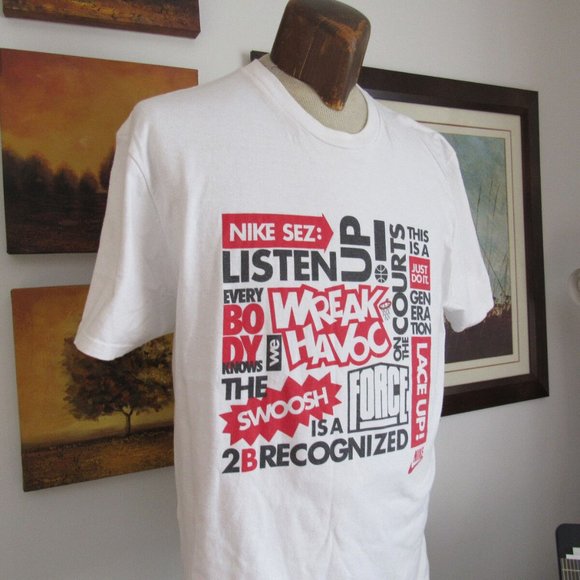 True Vintage Nike Sez T-Shirt Grey Tag Made in Canada Basketball White M/XL RARE - Picture 2 of 6